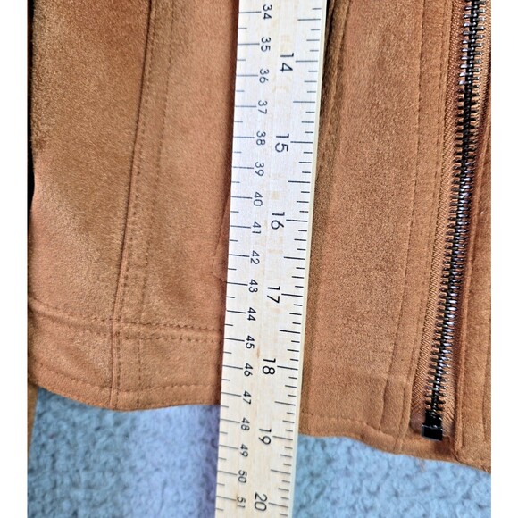 Shinestar Moto Faux Suede Jacket Medium Camel Tan Stretch Cropped Trend Y2K - Picture 8 of 12